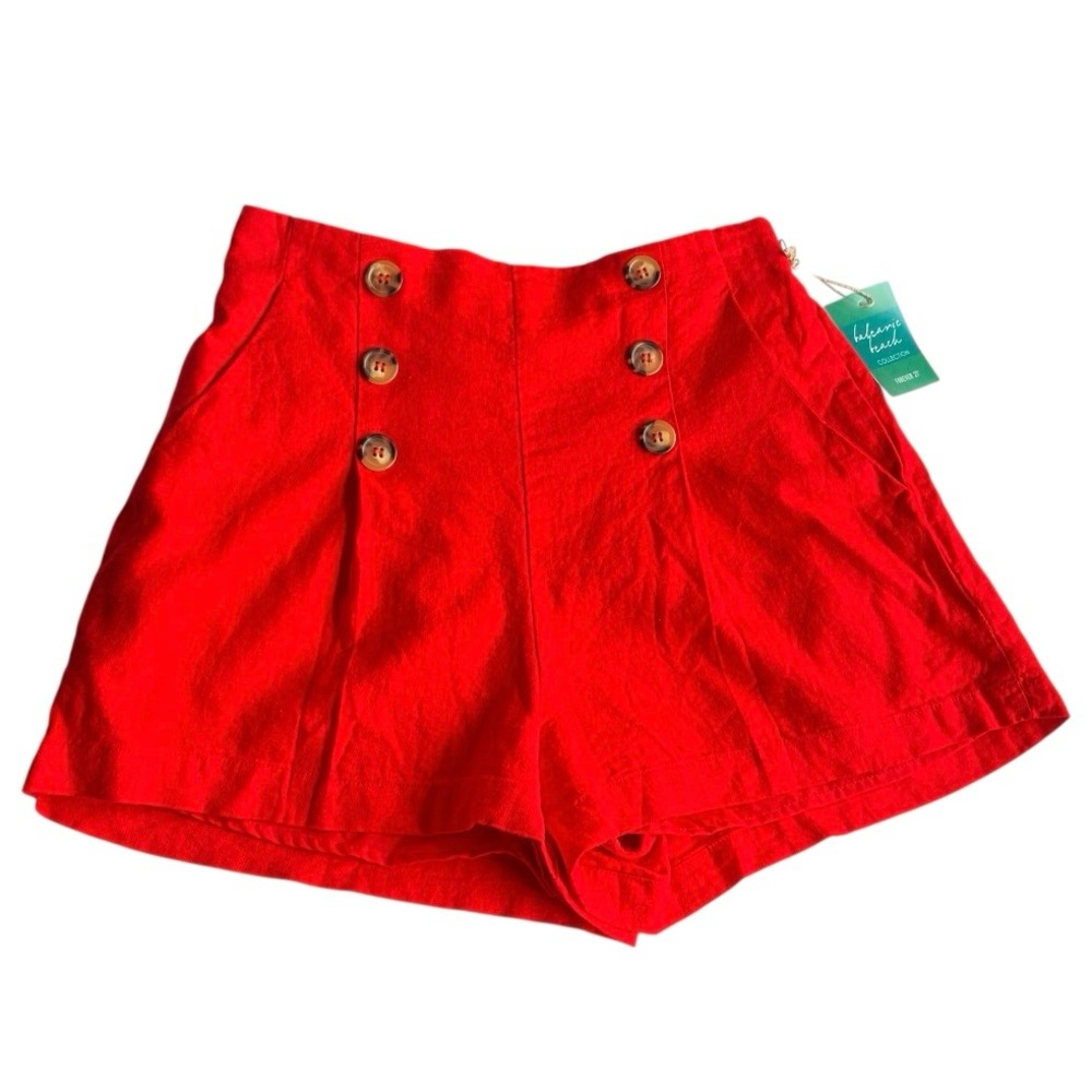 NEW High Rise Red Shorts Linen Blend Buttons Forever 21 Womens Size Small S